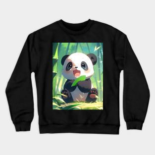 Cute Baby Panda in Bamboo Forest - Anime Wallpaper Crewneck Sweatshirt